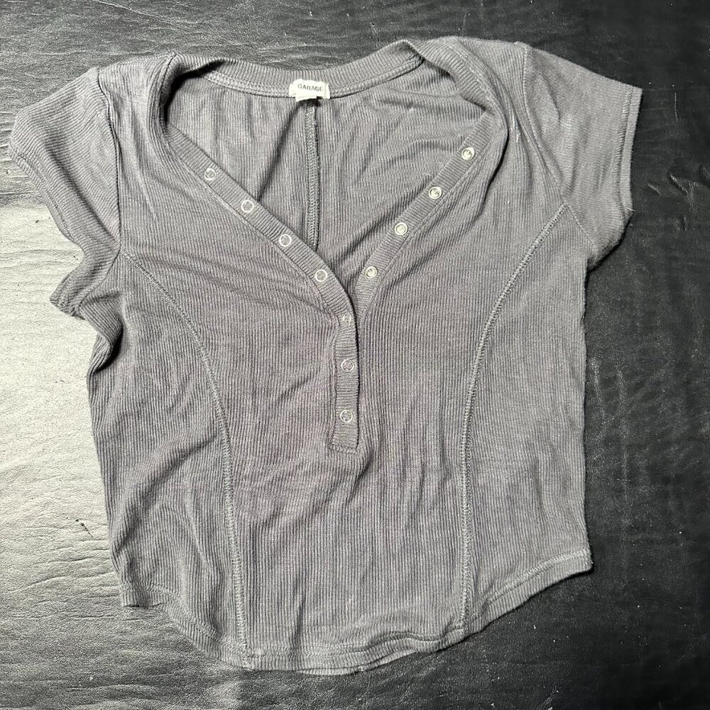 Garage V-Neck Button Down Top